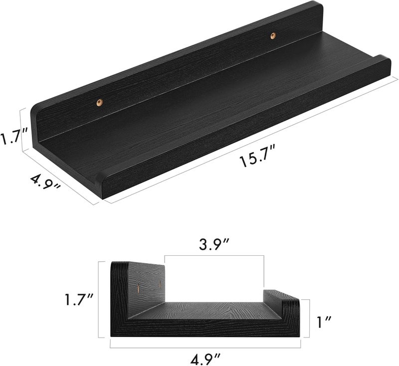 YUFLINX 16’’Black Floating Shelves for Wall Set of 6,Rustic Wood Shelf for Room Decor/Storage/Display,Small Bookshelf,Wall Mounted Hanging Shelves for Bedroom, Bathroom, Living Room, Kitchen - Image 3